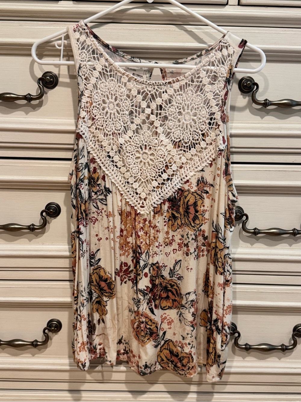 Maurices Cream Crochet Floral Tank